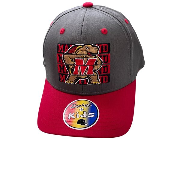 Zephyr Maryland Terrapins Baseball Cap Kids OS Snapback Gray Red Outdoor NEW - Picture 1 of 7
